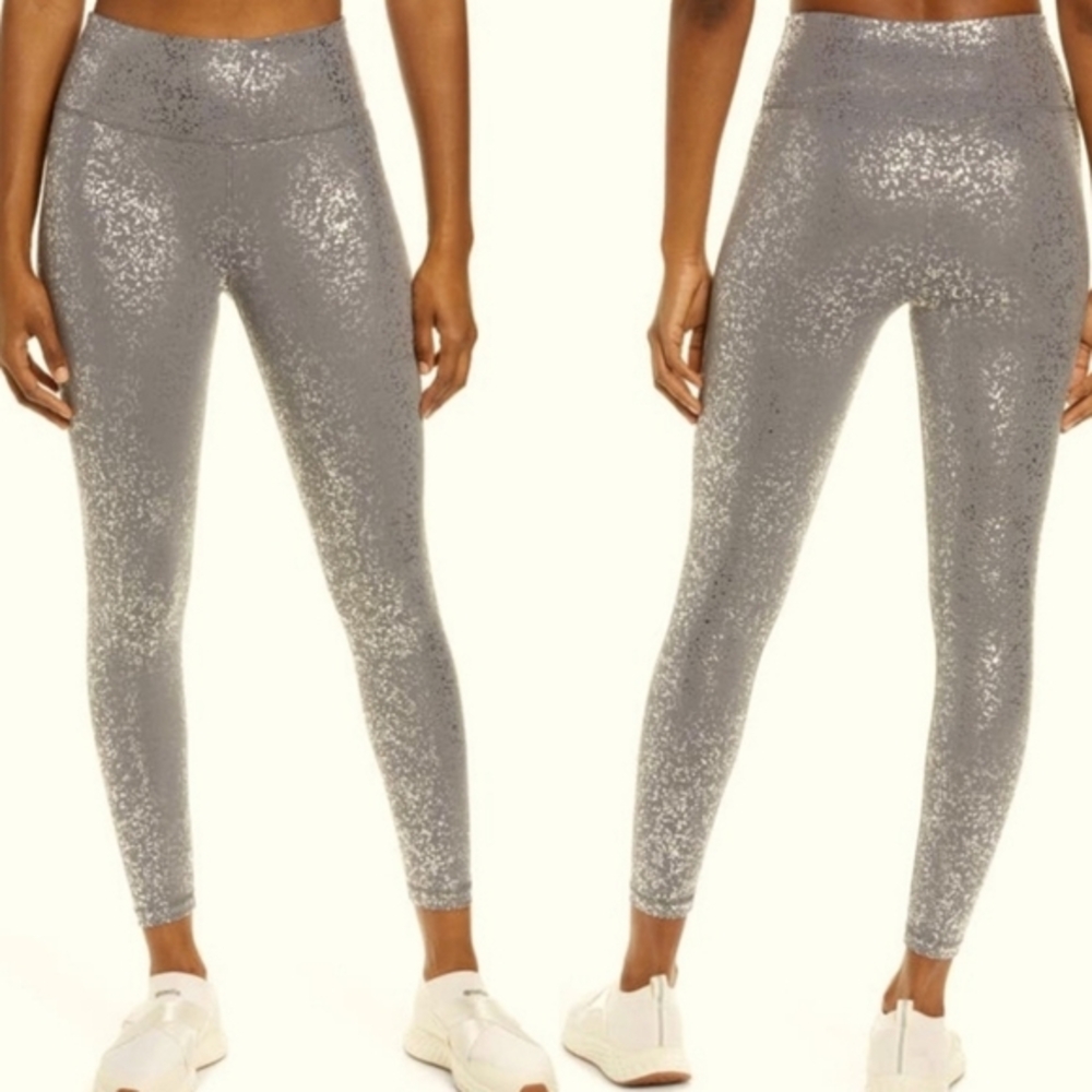 SWEATY BETTY Goddess 7/8" Leggings Size L /10 Gray Terrazzo Foil Print New $108